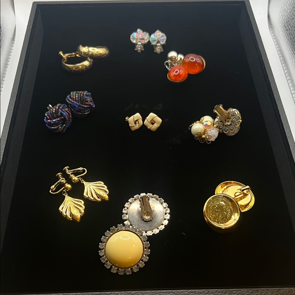 Set of 9 pairs of costume vintage and 60’s,70’s 80’s costume jewelry.